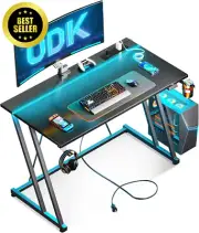 Gaming Desk with LED Lights & Power Outlet, Computer Desk 100X50 for Small Space