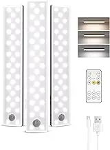 EZVALO 62 LEDs Under Cabinet Lighting, 2000mAh LED Closet Lights with Remote 3 Color Temps, Rechargeable Motion Sensor Lights Indoor Battery Operated, Wireless Under Counter Lights for Kitchen 3 Pack