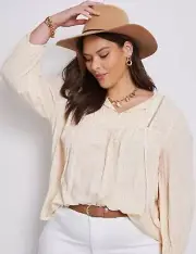 Autograph Top Plus Size 26 Tunic Shirt Blouse Long Sleeve Tie Pin-tuck Viscose