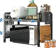 Microwave Stand,Expandable Microwave Shelf,Kitchen Shelf with 6 Hooks,Cutting Boards,Knife Stand and Cutlery Holder