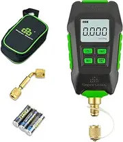 Digital Micron Vacuum Gauge 1/4" SAE, Digital Pressure Tester Meter HVAC, Alarm Notice, Temp Compensation, LCD Display, 6 Units
