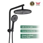 WELS Dual Shower Head Set Black Gooseneck Shower Arm Round Top Water Inlet