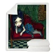 Beautiful Gothic Girl Reclining on the Scarlet Sofa Throw Blanket