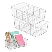 Set of 2 Clear Plastic Storage Bins Container for Pantry & Kitchen Fridge Organizer