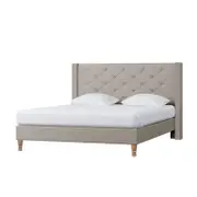 Maggie Winged Fabric Bed Frame - Warm Grey