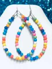Popular Tutti Fruity Teardrop Earrings W Silver Plated Ear Wires 2 3/4 In