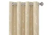 2x Blackout Curtains Foil Print Twig Tree Branch Thermal Insulated Curtain Drapes Light Blocking,Beige