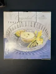Crystal Clear Vintage Y2K Trellis Pattern Chip & Dip Intricately Cut Bowls, NIB