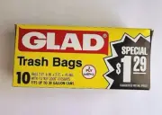 Vintage NOS Glad Trash Bags Closures 30 gal bags Made in USA Unopened