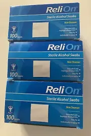 ReliOn Skin Cleanser Sterile Alcohol Swabs 3 Boxes 300 Count