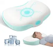 JINXIA Cooling Memory Foam Pillow,Ergonomic Orthopedic Pillow for Neck Support,Cervical Bed Pillow for Side/Back/Stomach Sleeper,Blue-white