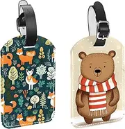 [CWAGFEQZ] 2-Pc Luggage Tags for Suitcases,Travel Tags for Luggage,Bear Wearing Red Scarf