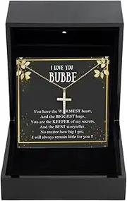 IKPR I Love You Bubbe Cross Necklace, Bubbe Necklaces for Women, Christian Religious Gifts for Grandma, Christmas Faith Message Gift Jewelry