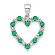 14k White Gold Real Diamond and Emerald Heart Pendant