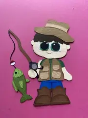 Fishing Boy layered scrapbook paper design handmade in Mt