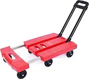 Flatbed Cart Folding Hand Truck 6 Wheels Small Trolley Cart with Stretchable Handle for Home Office Travel Luggage Moving 330lbs Weight Capacity Hand Truck(Color:Red,Size:3inch)(Red 3inch)