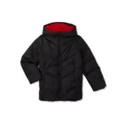NEW SWISS TECH Girl Black Winter Puffer Jacket Coat Soft Faux Fur Lined Hood S