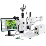 AmScope 2X-225X Trinocular Boom Stand Stereo Zoom Microscope + 8MP Camera