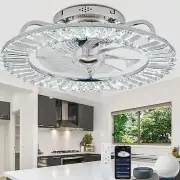 Crystal Low Profile Ceiling Fan with Light - Modern Flush Mount Enclosed Ceil...