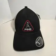 PING Mr. Ping Patch Golf Adjustable Snapback Hat Cap Black White Flexfit Tech