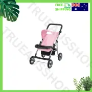 Deluxe Doll Stroller Pink Black Folding Toy Pram with Basket for 45cm Dolls
