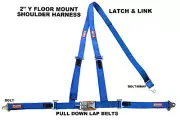 THREE POINT SEAT BELT HARNESS OFF ROAD LATCH TYPE, BOLT IN, Y FLOOR MOUNT BLUE