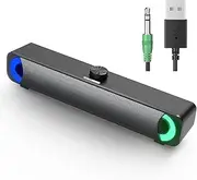 USB Computer Speaker, RGB Desktop Soundbar, Wired Sound Bar with Standard 3.5mm AUX Jack and USB Interface, PC Speakers for Desktop, Laptop, MP4, Plug and Play
