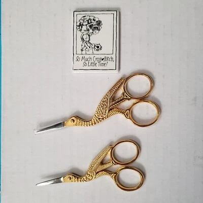 2 STORK EMBROIDERY SCISSORS 3.5” & 4” + 1998 SPIRIT CROSS STITCH FEST MAGNET NEW
