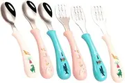 HONMEET Training Spoon Fork Set Boys and Girls Utensils Set Comfortable Handles for Infants