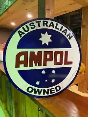 AMPOL MOTOR OIL MOTOR SPIRIT 560MM DIAMETER TOP TIN METAL SIGN OIL PETROL