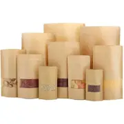 100pcs Kraft Bags with Window Zipper Lock Stand Up Bulk Pouches Resealable 8×...