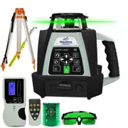 Maxiline Dual Grade Self Leveling Green Beam Rotary Laser Level + Tripod Staff GSW201G