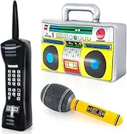 Inflatable Phone,Inflatable Radio Boombox Microphone,80s 90s Party Decorations,Hip Hop Music Themed Party Decorations,Rappers B-Boys Costume Accessory for disco Retro Theme party Decorations