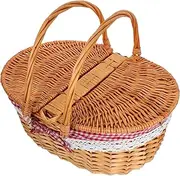 Abaodam Wicker Picnic Basket Country Vintage Rattan Basket With Folding Handle And Removable Washable Liner Woven Cute Storage Hamper For Home Decor