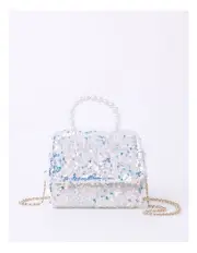 [Origami] Pearl Handle Sequin Bag in White