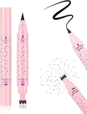 DAGEDA Eyeliner Freckle Pen, 2 in 1 Light Brown Freckle Stamp and Black Liquid Eyeliner, Waterproof, Natural Lifelike Freckles Makeup, Soft Sopt Pen Magic Fake Freckles