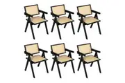 Set of 6 Levede Wicker Dining Chair Wooden Black