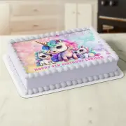 Rainbow Unicorns Rectangle Square Edible Icing Image Cake Topper