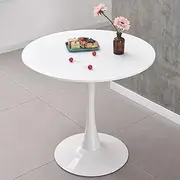 BRIBRION 80CM 1x Tulip Round Dining Table Pure White with Metal Leg Base Pedestal for Kitchen Coffee Office Restaurant Small Space Saving