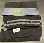 Polo Ralph Lauren men's knit Hat & Scarf set- Lambswool Blend- Black / Gray