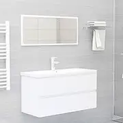 Bathroom Furniture Set White Engineered Wood,Stylish Contemporary Bathroom Vanity Unit with Mirror and Ceramic Sink in White Furniture Sets