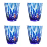 Set of 4 Four Murano Glass Tumblers Blue Millefiori 11cm