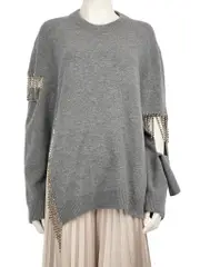 Grey Wool Crystal Embellished Cut Out Jumper