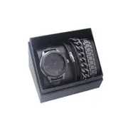 Men's Republic Sleek Stylish Watch With 3 Bracelets Gun Metal Grey Gift Box Set