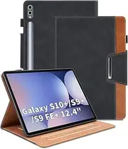 Case for Samsung Galaxy Tab S10 Plus/S9 FE Plus/S9 Plus 12.4 Inch - Multi-Angle Viewing Stand Cover with Pocket, PU Leather Folio Case with Magnetic Clasp, Auto Wake/Sleep Smart Tablet Cover, Black