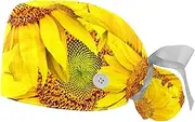 [WOSHJIUK] Working Hat 2 Pack Scrub Caps for Women,Floral Sunflower,Tie Back Cap Adjustable Scrub Hat