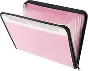 SKYDUE Accordion File Organizer, 7 Pocket Expanding File Folder with Front Pocket, Important Document Organizer with Double Zipper, School Office Supplies，Pink Folder
