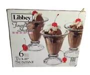 Vtg LIBBEY TULIP Sunburst Sundae Ice Cream Parlor Soda Fountain Cups NIB