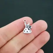 BULK 40 Dress Antique Silver Tone Polka Dot with Flower Charms - SC4243