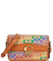NWT $475 Coach Signature Logo Canvas Shoulder Bag Tan Hazelnut Multi green purpl